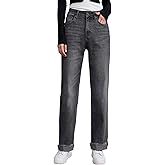UPNET Womens High Waisted Jeans Stretchy Straight Leg Loose Fit Tummy Control Raw Hem Denim Pants Trendy 2025 Fashion