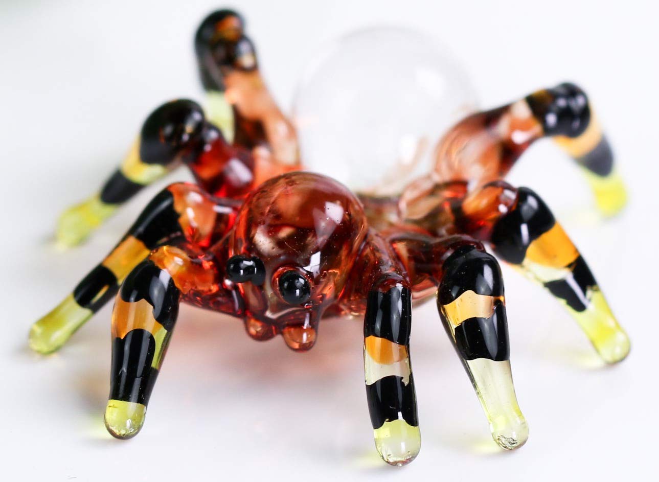 redchocol8® Handmade Tiny Mini Little Brown Glass Spider Yellow Gloss Garden Home Decor Ornament Gift Terrariums