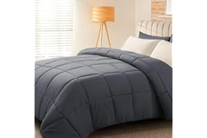Shilucheng All Season Soft Quilted Down Alternative Comforter Reversible Duvet Insert,Winter Summer Warm Fluffy, Machine Washable Reversible Collection for Hotel(Dark Grey, Queen)