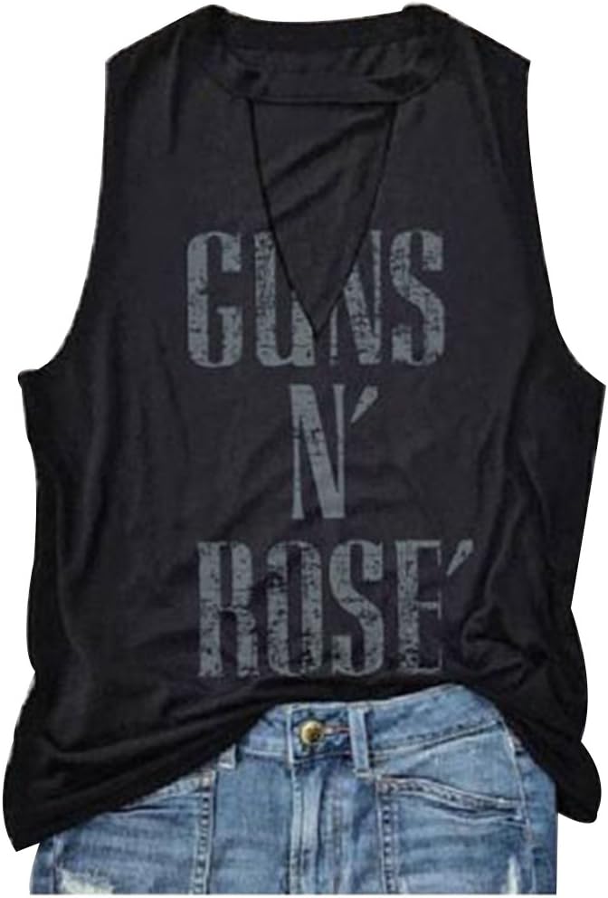 Amazing speed Women Hollow Out Guns N' Rose V-Neck Tank Top Sleeveless T-Shirt