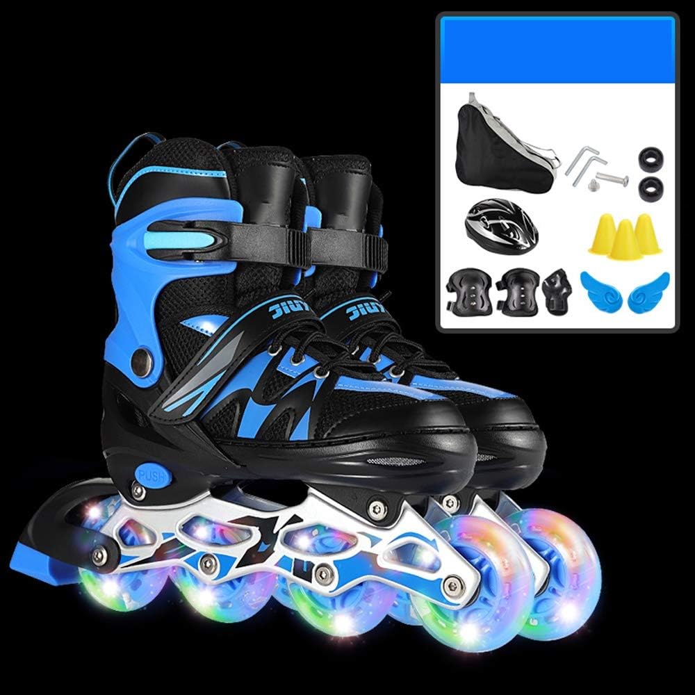 Jamkf Adjustable with Light Up Wheels Beginner Roller Inline Skates for Kids, Fun Flashing Illuminating Roller Skates for Kids Boys and Girls 3 Colors and 3 Sizes