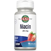Kal 25 Mg Niacin Tablets, Strawberry, 200 Count | Energy, Skin, Nerve &amp; Digestive Support, Vitamin B3 ActivMelts, 200 Servings, Vegetarian &amp; Lab Verified