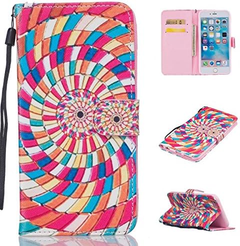 iPhone 6 Plus Case, Kmety Color Vortex PU Synthetic Leather Wristlet Magnet Snap Wallet [Credit Card/Cash Slots] Kickstand Flip Case Cover for Apple iPhone 6 6S Plus 5.5 inch