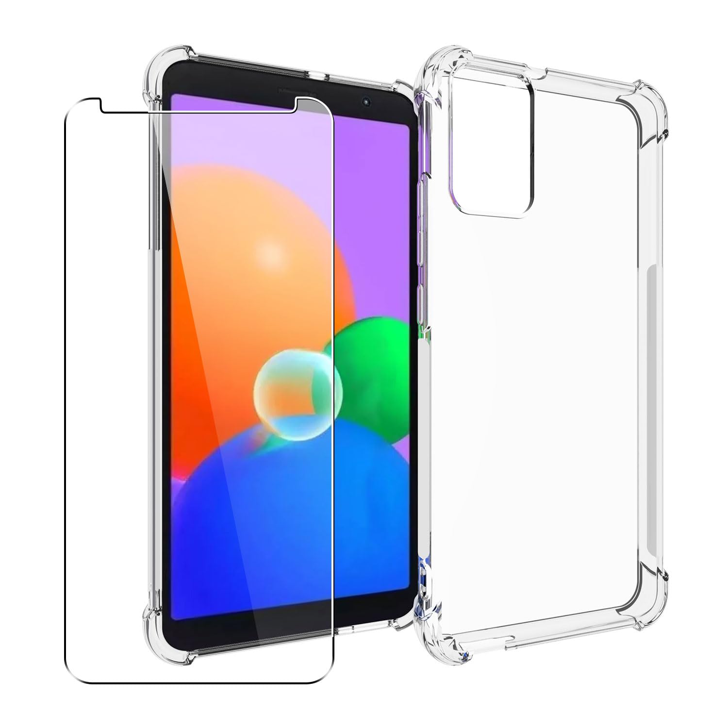 SDTEK Case Compatible with TCL 403, Soft Gel Clear Cover [Airbag Corners] + Tempered Glass Screen Protector 360 Protection