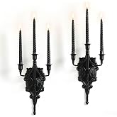 AimtoHome 3-Arm Gothic Wall Sconce Set of Two, Victorian Metal Candle Holder for Taper Candles, Wrought Iron Fleur-de-Lis Wall Mounted Candelabra with Vintage Backplate, Black Antique Iris Decor