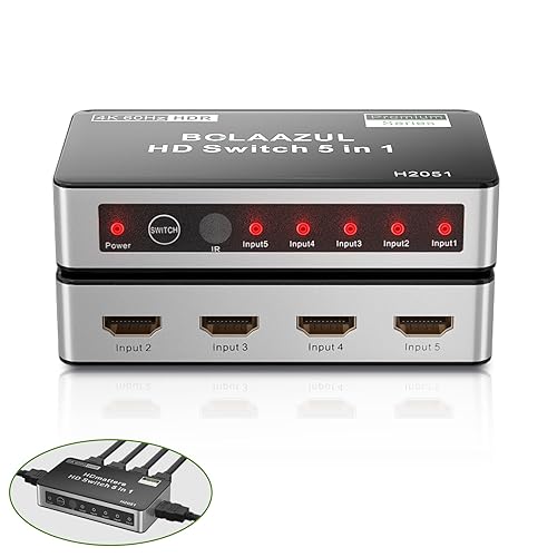 5-Port HDMI Switch 4K 60Hz, BolAAzuL HDMI Switcher in Out, HDR  Dolby Vision Supported, HDMI Switch Selector Box for PS5, Xbox Series  X/S,