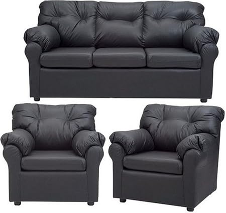 FabHomeDecor Elzada FHD199 Five Seater Sofa 3+2 (Black)