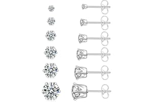 SIWORT 6 Pairs Hypoallergenic Stainless Steel Stud Earrings Cubic Zirconia Earrings Set 14K Gold Plated Multipack 3-8mm
