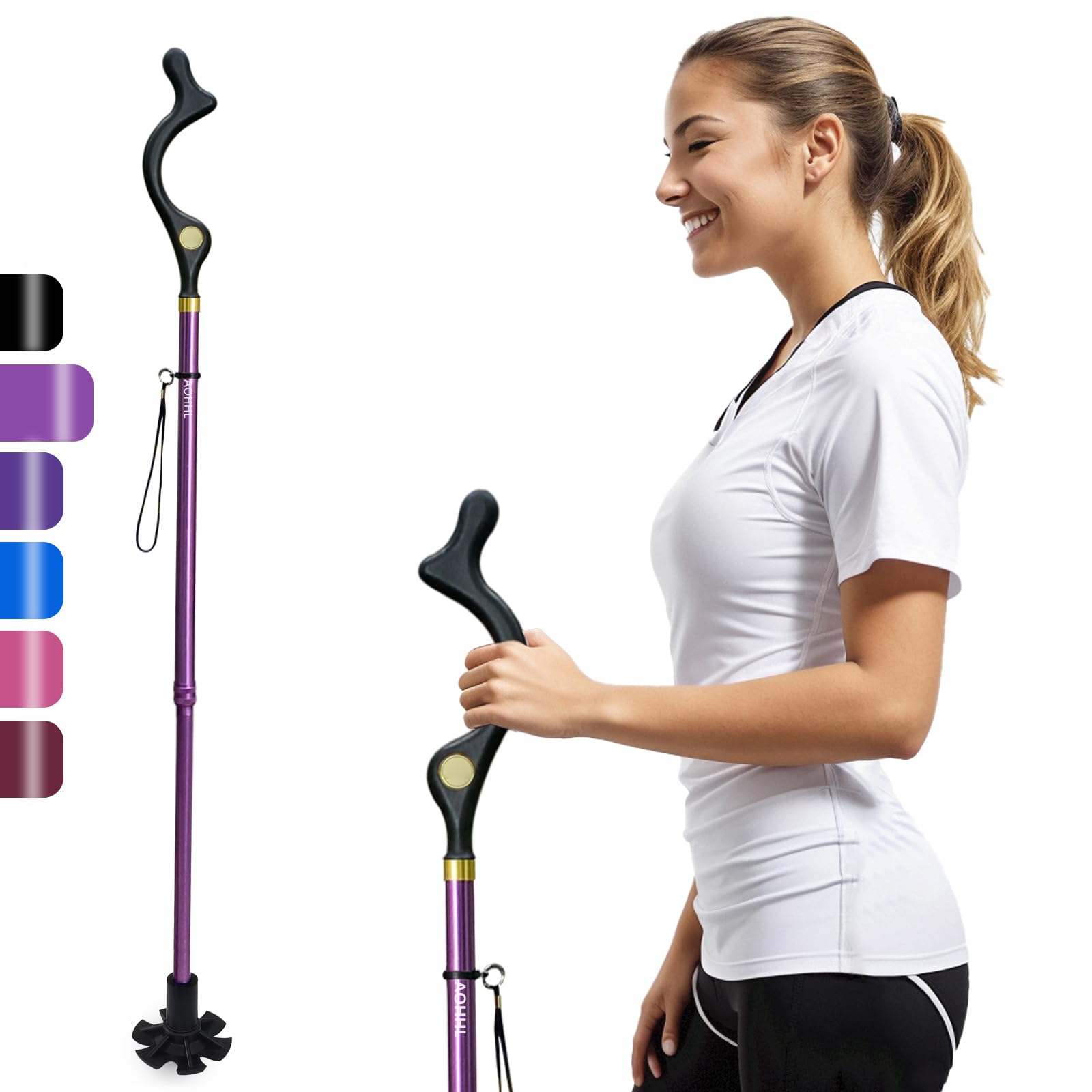 Walking Sticks Foldable for Men & Women Seniors for Balance,Self Standing Folding Cane,Height Adjustable Anti-Slip Lightweight Alloy Walking Stick Collapsable for Travel Mobility Aid (purple)