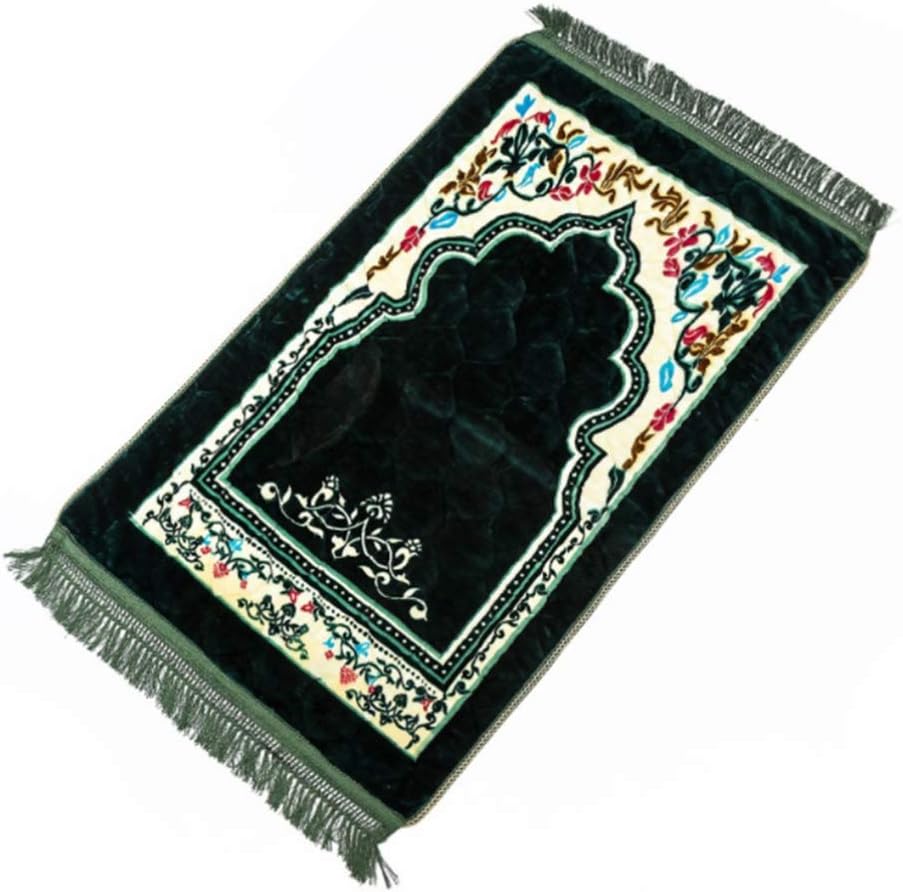 IMIKEYA Islamic Prayer Rug Portable Prayer Mat Rug Flannel Floor Carpet Non-Slip Namaz Seccade 75x120cm Ramadan Gifts for Muslim Men Women Dark Green