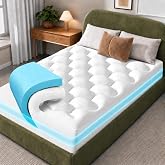 OhGeni Cooling 4 lnch King Size Dual Layer Mattress Topper, 2 Inch Gel Memory Foam, 2 Inch Soft Breathable Pillow Top Pad, Bedroom Mattresses Cover, with 1000 pcs air Holes