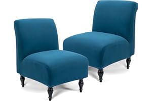 Iauddy Armless Accent Slipper Chair Cover Slipcover,Stretch Spandex Removable Non-Slip Silp Cover for Accent Chair Without Arms Furniture Protector for Living Dining Room(Peacock Blue, 2)