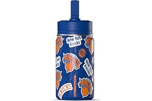 Hydrapeak x NBA Officially Licensed New York Knicks 14oz Mini Kids Water Bottle with Straw Lid and Handle Reusable Stainless Steel Double Wall Insulated Spill Proof Sports Gift for Boys Girls