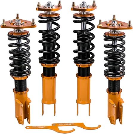 Amazon Maxpeedingrods 車高調 レンチ付 ダンパー サスペンション フロント リア 4本セット 三菱mitsubishiランサーevo7 Evo8 Evo9 Ct9a部品用ダンパー ショックアブソーバー Damper 黄 サスペンションキット 車 バイク