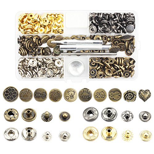 80 Set Snap Fasteners Snap Button Press Studs with 4 Pieces Fixing Tools and 10 pairs Different Copper Button,12.5 mm in Diameter