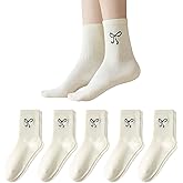 FIYIGO Women's Cute Bow Crew Socks, Cherry Strawberry Ruffled Calf Socks - Casual Cotton Novelty Fun Ankle Sock