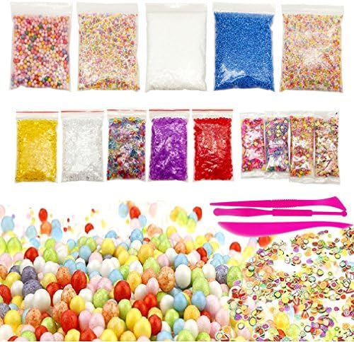 Ronshion 14 Pack Slime Making Kits Supplies Colorful Fishbowl Beads/Styrofoam Foam Balls Sets/Fruit Flower Slice Sets,DIY Art Craft for Wedding and Party Decoration(3 Slime Tools as Free Bonus)