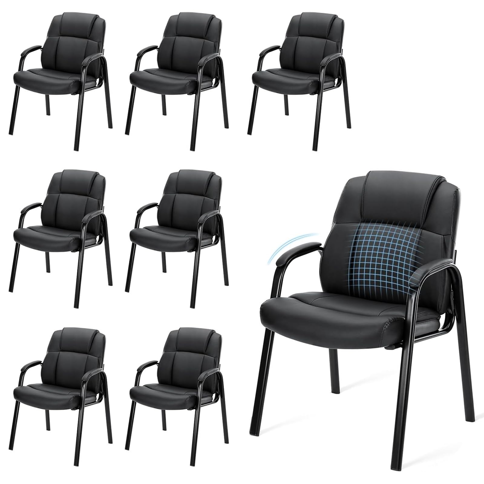 Photo 1 of ***MISSING HARDWRE***Sweetcrispy Waiting Room Office Guest Chairs Set of 6, PU Leather Big and Tall No Wheels Executive Office Chair with Padded Arms for Reception Conference Room Lobby