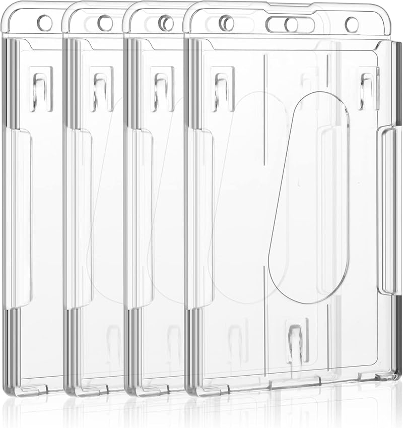 Vicloon Vertical 2-Card Badge Holder 4Pcs Clear Hard Plastic ID Card Holder