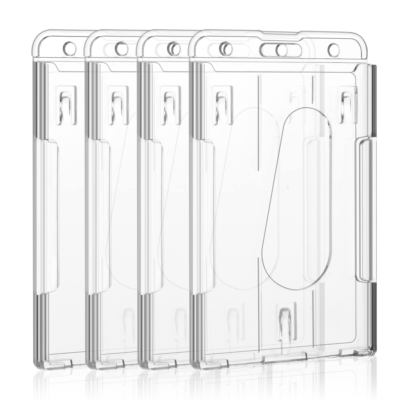 Vicloon Vertical 2-Card Badge Holder, 4pcs Hard Plastic ID Credit Card, Clear Badge Holders ID Card Badge Holder for Office School IDs Credit Cards Driver’s Licenses and Passes