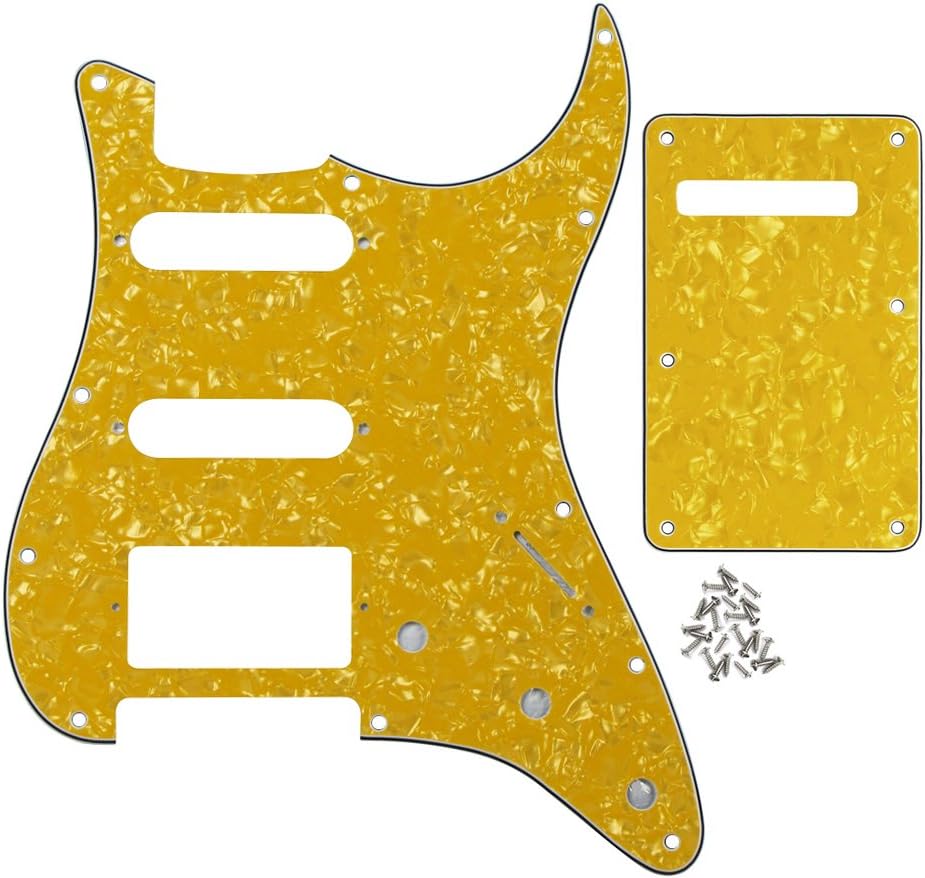 IKN 4Ply Yellow Pearl Strat HSS Pickguard Guitar BackPlate Set for Standard Strat Modern Style Guitar Part