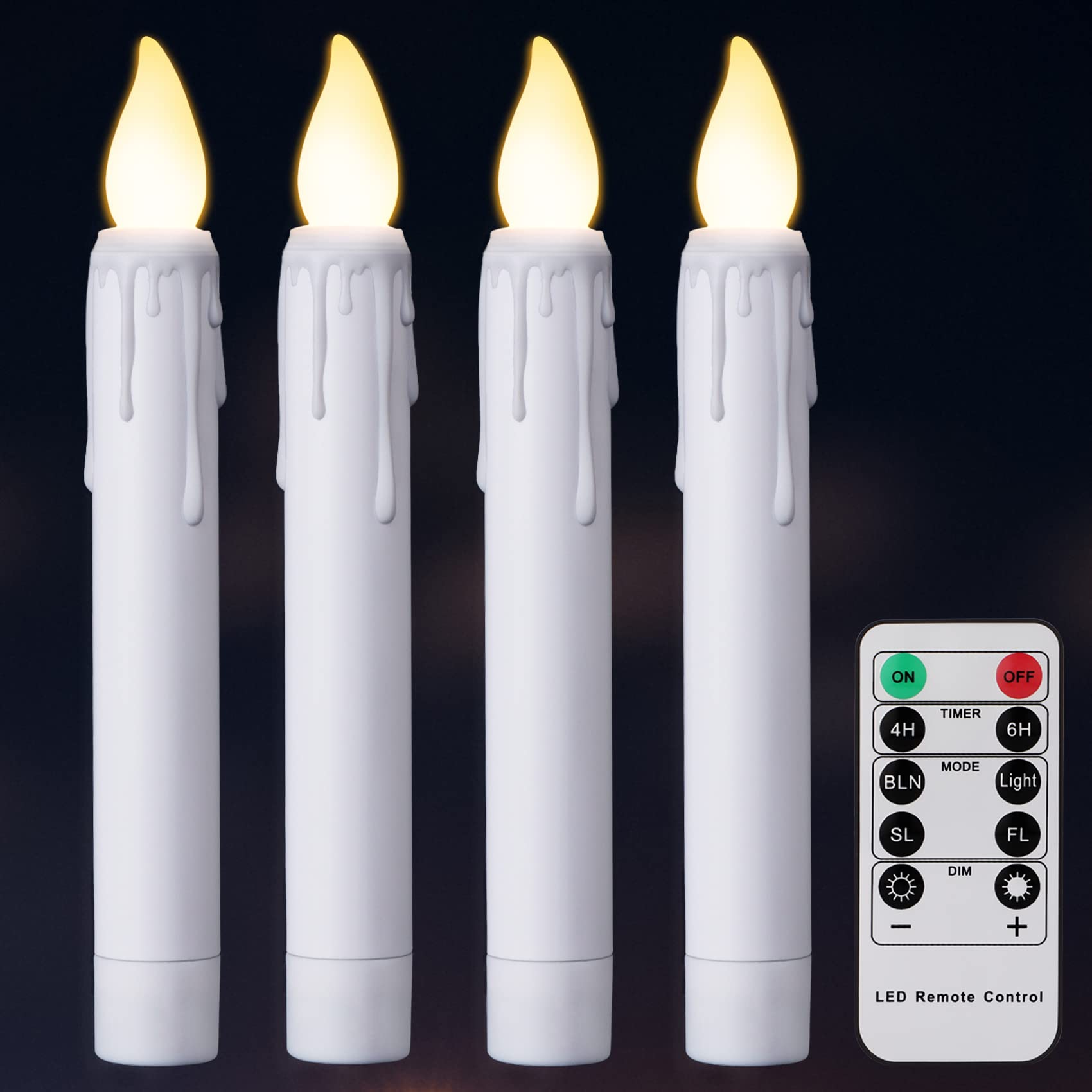 Photo 1 of FREEPOWER Flameless White Taper Candles with Remote Flickering Flame,4PCS Battery Operated Window Candles with Timer,Electric Candlesticks Warm White for Home Decor Thanksgiving Christmas Party