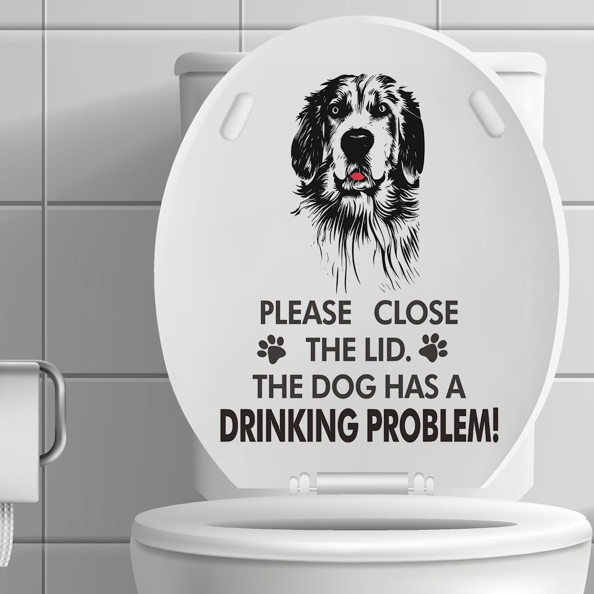 Photo 1 of Funny Golden Retriever Dog Toilet Lid Stickers, Removable Waterproof Vinyl Toilet Seat Cover Decal, Please Close The Lid The Dog Has Drinking Problems Humor Decor for Lavatory Bathroom Washroom