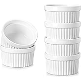 vancasso 4 oz Ramekins Set of 6, White Porcelain Creme Brulee Souffle Ramekins for Baking, Pudding Custard Cups, Dipping Sauc