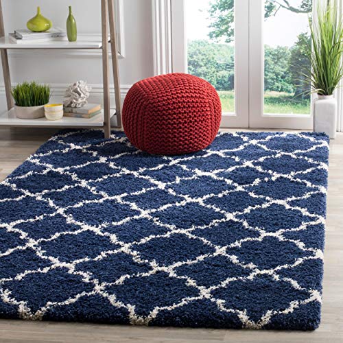 Safavieh Hudson Shag Collection SGH282C Navy and Ivory Moroccan Geometric Quatrefoil Area Rug (5'1" x 7'6")