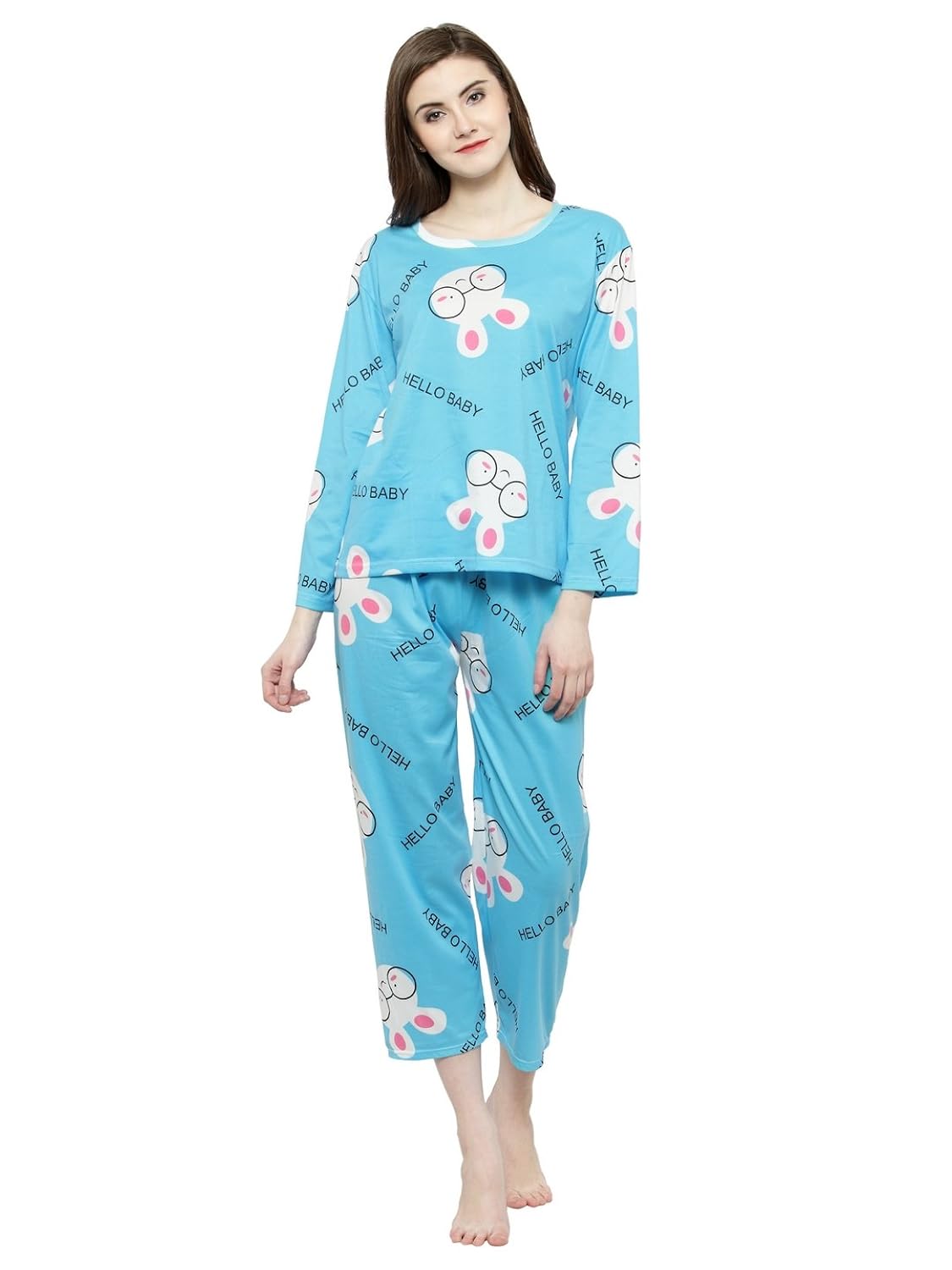 n-gal women blue white printed nightwear pajama loungewear set-nayn42-blue