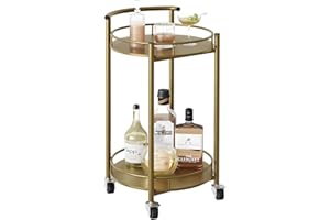 Azheruol Bar Cart Gold Rolling Cart for Home,2 Tiers Bar Serving Cart Round Wine Cart with Handle, Metal Wine Rack and Casters, Serving Bar Trolley for Home Kitchen,Living Room,Christmas,New Year