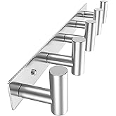 PMMASTO Coat Rack Wall Mounted, 5 "T Shaped Wall Hooks for Hanging, Heavy Duty Stainless Steel Coat Hook Rail for Hat Towel Robes in Bathroom Kitchen Mudroom Entryway (Silver, 1 Pack)