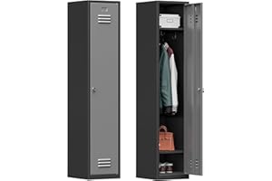 Kooyon Metal Lockers for Employees,71" Metal Storage Cabinet with Lock,1 Door Steel Storage Locker Cabinet for Home,Gym,School,Office,Garage-Assembly Required(Black Gray)