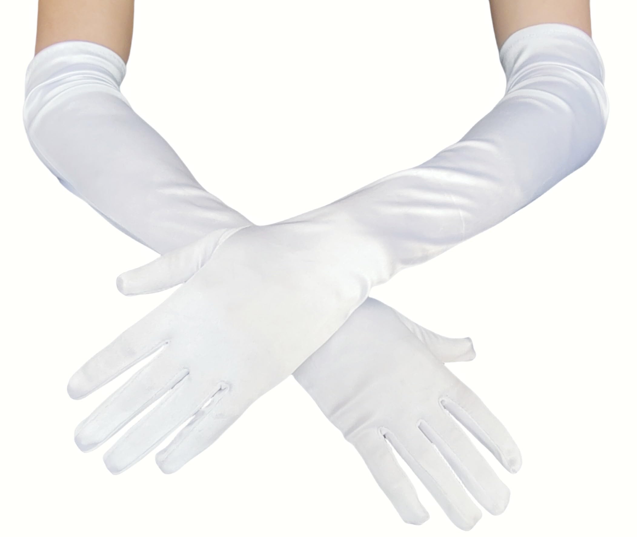 Photo 1 of AICOC White Gloves For Women Halloween Costumes Formal Opera Party 20s Elbow Length Gloves Stretchy