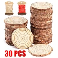 Tonak Natural Wood Slices with Holes，DIY Unfinished Wood Slice Ornaments for Crafts Christmas Ornaments for Kids 30Pcs 2.4"-2.8" inch