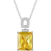 Inpasne Emerald Cut Necklace 925 Sterling Silver Baguette Birthstone Pendant Necklace Jewelry Gifts for Women