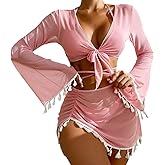 Cozep Women's 4 Piece Swimsuit Triangle Bikini Sets Bathing Suit Sexy Swimwear with Beach Cover Up Skirt