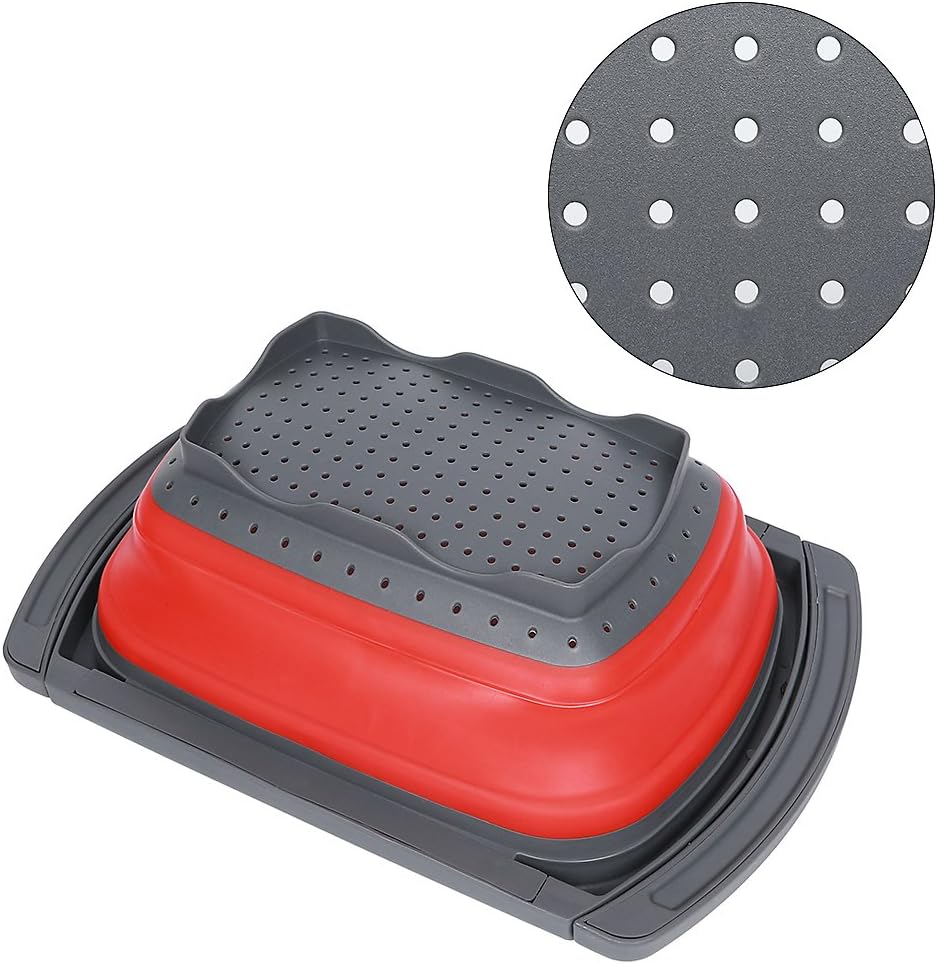 QiMH Colander collapsible Over The Sink Vegtable/Fruit Colander Strainer With Extendable Handles(Green&Red) (Red) - Image 4