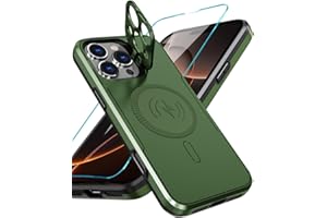WATEFULL for iPhone 16 Pro MagSafe Case Foldable Kickstand Camera Lens Cover, Glossy Shiny Dual Layer Protective Bumper Magnetic Case with 1 Screen Protector for iPhone 16 Pro 6.3"(Green)