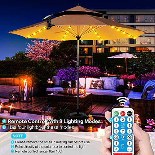 Solar Patio Umbrella Lights Cordless Parasol String Lights With Clip