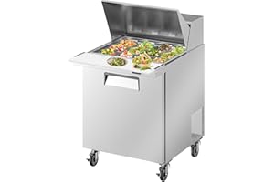 Bluelinecool 29" W Commercial Refrigerator Sandwich Salad Prep Table, Stainless Steel 1-Door Sandwich Prep Table Refrigerator, Counter Fan Cooling Refrigerator with 12 Pans for Restaurant, Bar