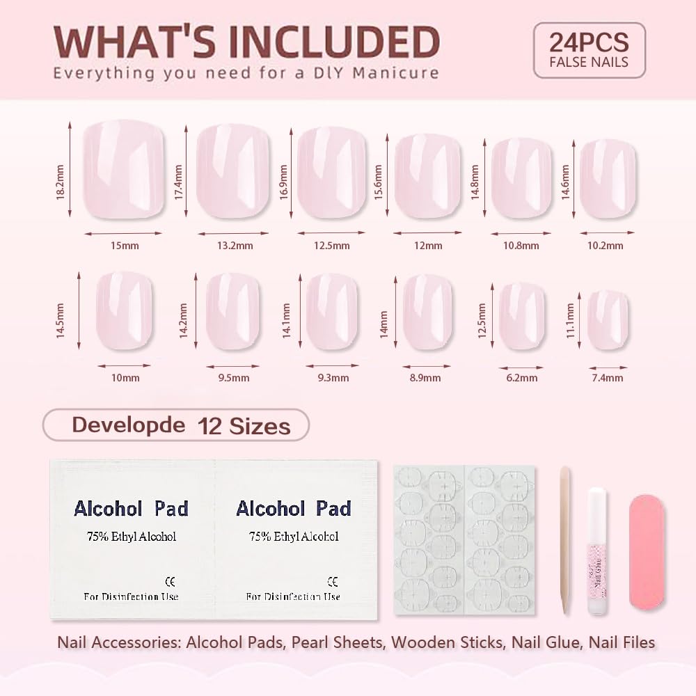 Stbisen Press on Nails Short Square, Rosy Nude Fake Nails Kit, Fashion Glossy Acrylic Press on Nails, Natural Stick on Nails, Thick Reusable Glue on Nails Short Press On Nails for Women, 24Pcs - Image 4
