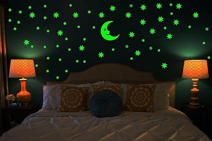 Wall Whispers Sticker Moon and 69 Star Glow in the Dark Glowing Sticker