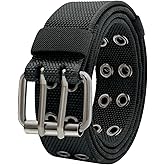 Nylon Web Belts, Double Hole Grommet Canvas Waist Belt for Men & Women Punk Halloween Belt for Jeans Teenager Unisex Black