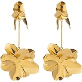 Gold Flower Earrings Floral Drop Dangle Earrings for Women Earrings,Bohemian Gold Flower Floral Earrings Exaggerated Flower Dangling Statement Earrings