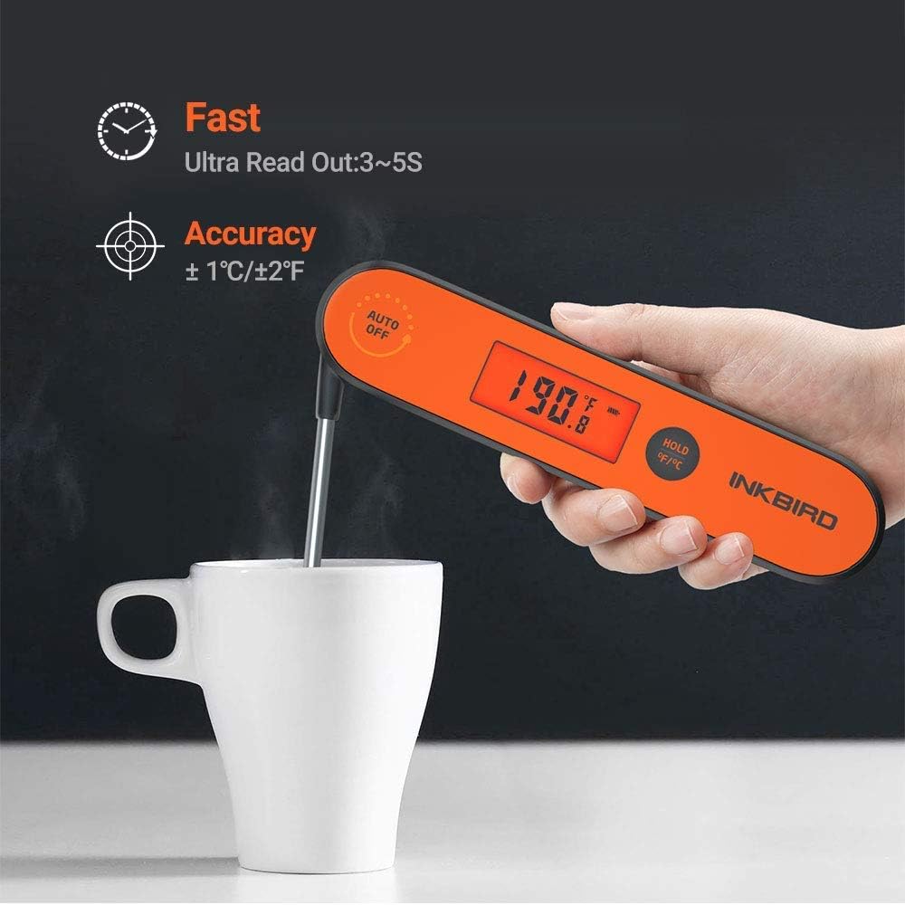 INKBIRD IHT-1P Meat Thermometer Food Thermometer,Instant Read Meat Thermometer Digital Probe with Rechargeable Backlight Hanging Calibration Foldable (Orange) - Image 5