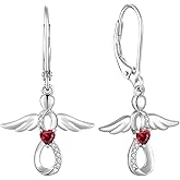FJ Guardian Angel Dangle Drop Earrings 925 Sterling Silver Infinity Leverback Birthstone Earrings Jewelry for Women