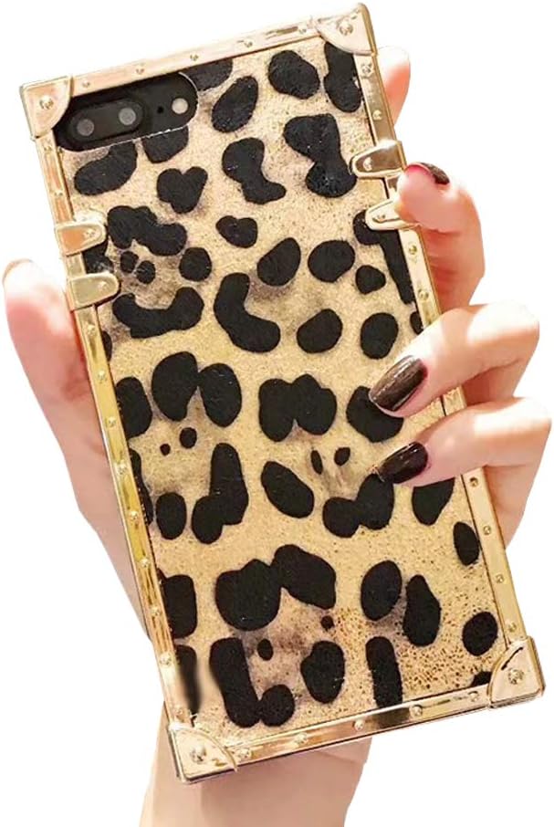 Square Leopard Case for iPhone Xs Max 6.5'' Luxury Shining Cover with Lanyard Flexible Shockproof Trunk Back Shell (Leopard Gold, iPhone Xs Max 6.5'')