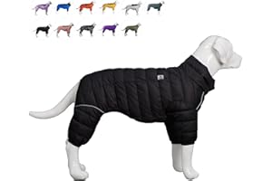 LOVELONGLONG Warm Dog Coat, 4 Legs Covered Waterproof Windproof Reflective Vest, Zippered Adjustable Outdoor Snow Jacket for Small Medium Large Dogs Black M