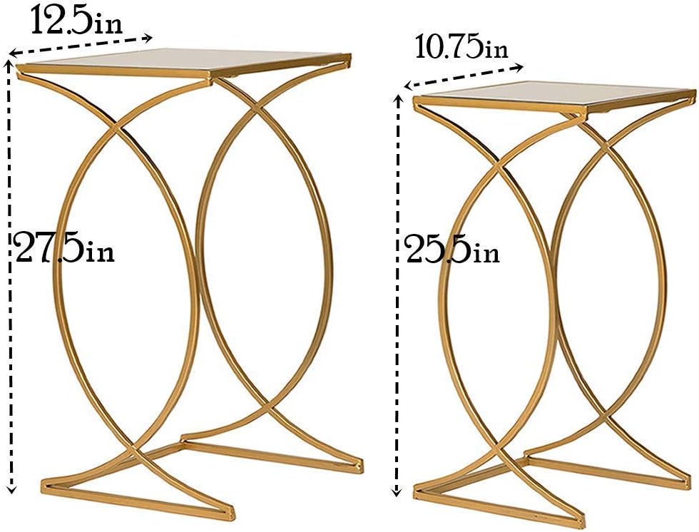 Glitzhome Set of 2 Nesting Coffee Tables Decorative Accent Side End Tables Plant Stand Chair for Bedroom, Living Room, Home Office and Patio: Kitchen & Dining